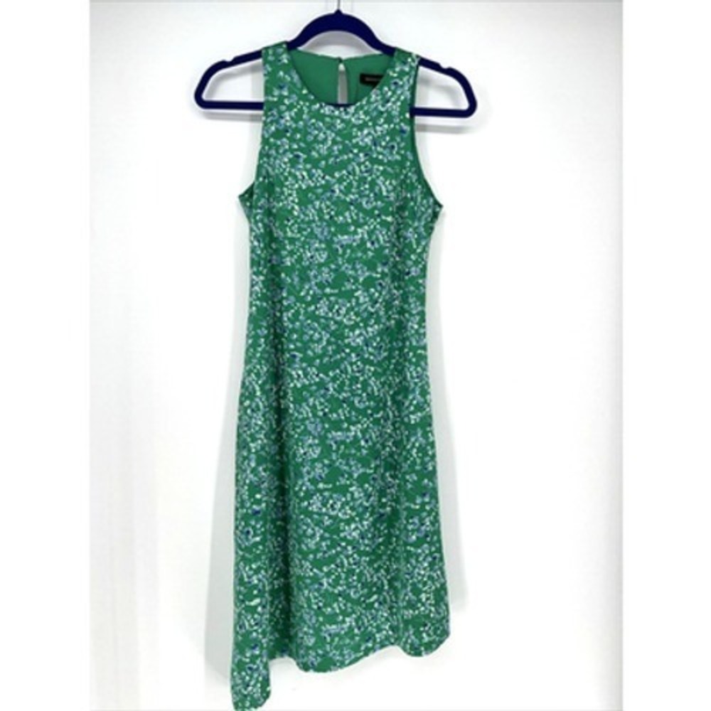 Banana Republic Silky Dress 2 Green Ditsy Floral Flowy Wedding Guest NWT